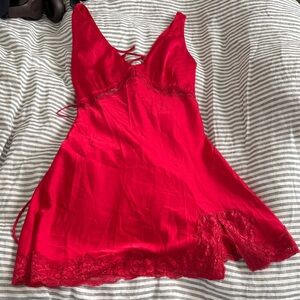 Elegant Red Lace Slip Dress with lace up and cowled back